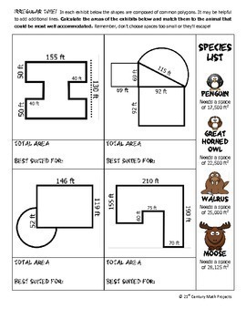 animal wrangling worksheet Zoo  a Area  Math   Design Century  Perimeter & 21st