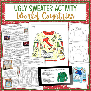 Preview of Design an Ugly Sweater Holiday Activity Geography Project - World Countries
