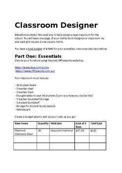 Preview of Design your Own Classroom Maths Budgeting Planning