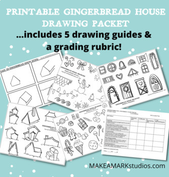Preview of Design your own Gingerbread House Drawing Packet  & Rubric