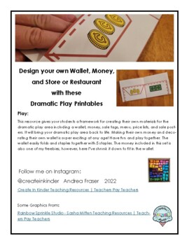 Preview of Design your own Wallet, Money, and Store / Restaurant for Dramatic Play