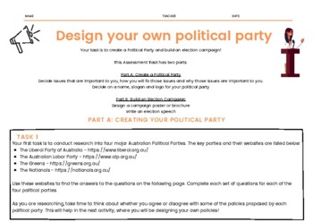 Preview of Designing a Political Party - Assessment and Marking Key