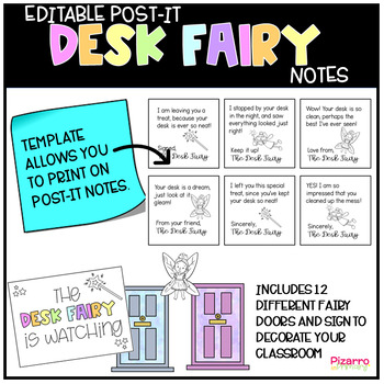 Preview of Desk Fairy Post-it Notes | Desk Fairy Doors | Post it note template