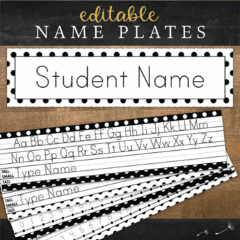 Preview of Desk Name Plates : Editable Black and White Desk Strips