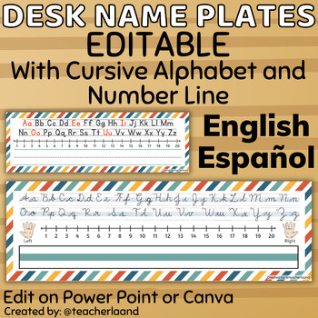 Desk Name Tags | Adventurer Stripes | Editable | Cursive Alphabet ...