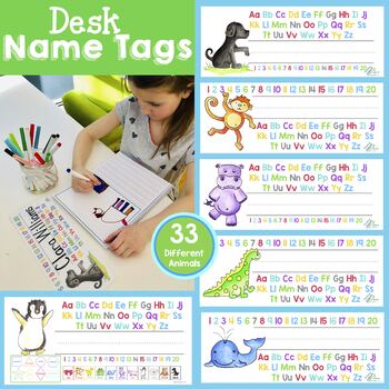 Preview of Printable Name Tags | Animal Desk Plates | PreK | Kindergarten | First Grade