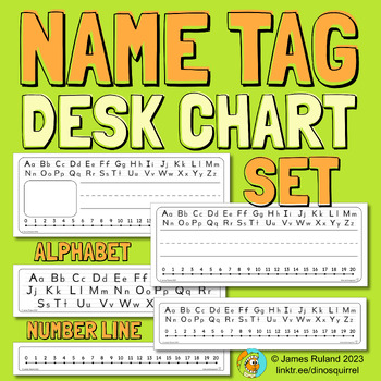 Preview of Desk Name Tags and Desk Charts SET - with picture box, Alphabet, and Number Line