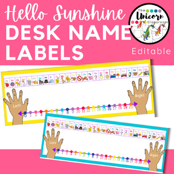 Preview of Desk Name Tags with Alphabet and Number Line in Rainbow Colors