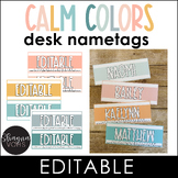 Desk Name Tags Editable | Modern Calm Colors Nametags with