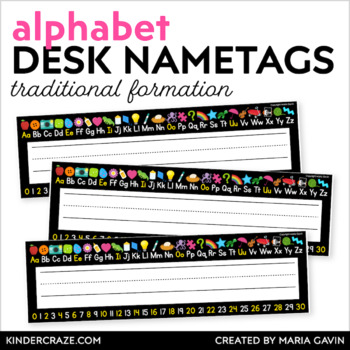 Preview of Student Desk Name Tags with Black Backgrounds | EDITABLE Alphabet Name Plates