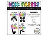 Desk Passes // Restroom, Drink, Nurse, Library & EDITABLE 