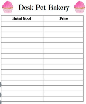 Preview of Desk Pet Job Organization: Pet Bakery