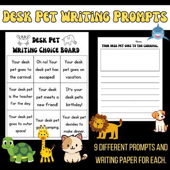 Desk Pet Writing Choice Board and Paper by Katelyn Mathis | TPT