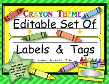 Preview of Desk Plates, Labels, Tags & More!  ***EDITABLE***  ~Crayon Theme~