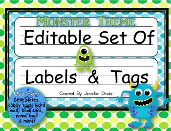 Preview of Desk Plates, Labels, Tags & More!  ***EDITABLE*** ~Monsters Theme~