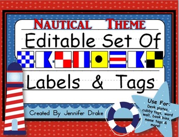 Preview of Desk Plates, Labels, Tags & More!  ***EDITABLE*** ~Nautical Theme~