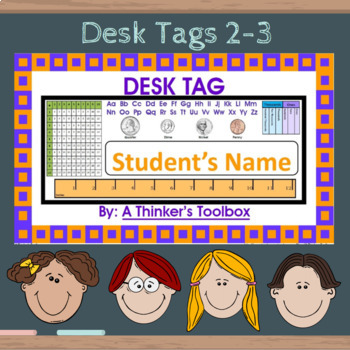 Preview of Desk Tag Plates Gr 2-3 Classroom Decor (You Type Your Student's Name)