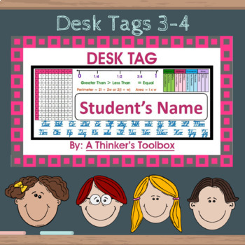 Preview of Desk Tag Plates Gr 3-4 Classroom Decor (You Type Your Student's Name)