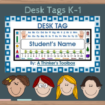 Preview of Desk Tag Plates Gr K-1 Classroom Decor (You Type Your Student's Name)