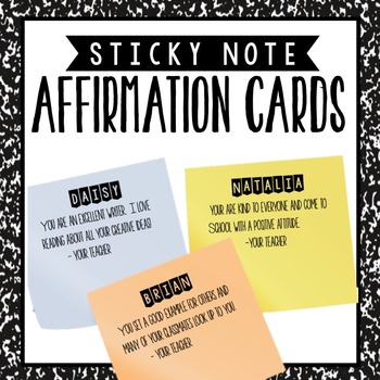 Preview of Post it Affirmation Cards - Positive Reinforcement | Student Notes