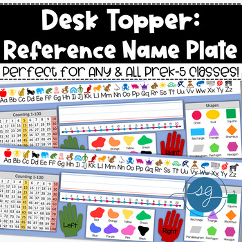 Preview of Desk Topper: Reference Name Plate with Alphabet, Number Line, Colors, & Shapes