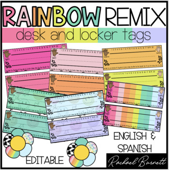 Preview of Desk and Locker Tags // Rainbow Remix Bundle 90's retro decor