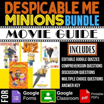 Preview of Despicable Me & Minions Movies Bundle Guides Worksheets Google Forms Quizzes