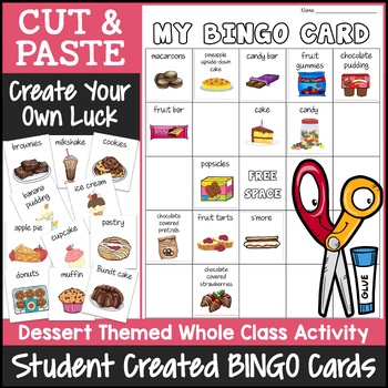 Preview of Dessert Food Bingo Game | Cut and Paste Activities Bingo Template