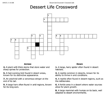 Dessert Life Crossword Puzzle by Curt s Journey TPT