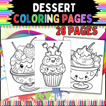 Preview of Dessert coloring pages for Kids of All Ages| 28 pages | Perfect for Relaxation