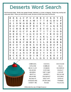Desserts Word Search Puzzle by Words Are Fun | Teachers Pay Teachers