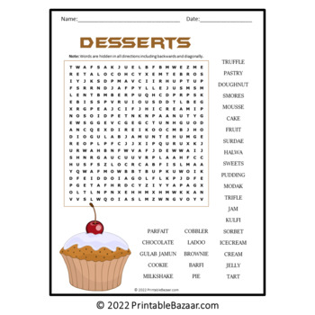Desserts Word Search Puzzle - No Prep Activity Printable PDF by Puzzles ...