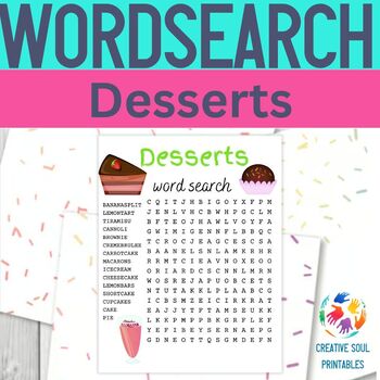Desserts Word Search with Answers |PDF and Google Slides | TPT