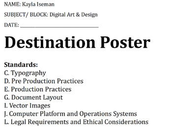 Preview of Destination Project Sheet and Lesson plan (Adobe Illustrator)