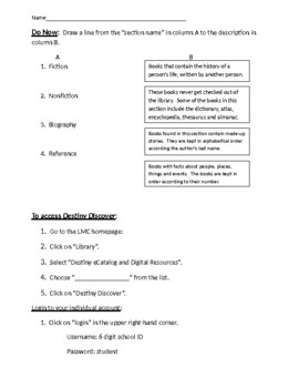 Preview of Destiny eBook Lesson Worksheet