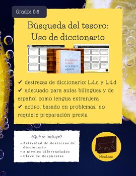 Preview of Destrezas de diccionario: Treasure Hunt Dictionary Skills- Spanish Immersion/ELE