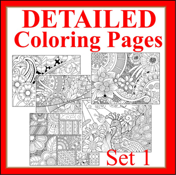 Preview of Detailed Coloring Sheets Set 1- 20 Patterned Coloring Pages