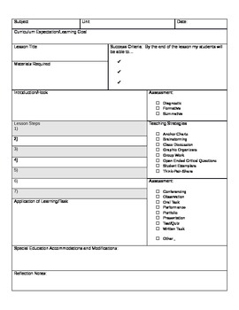 Preview of Detailed Lesson Plan Template for Individual Lessons