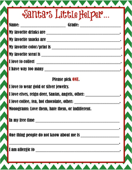 Detailed Secret Santa Questionnaire by Mrs Word's Works | TpT