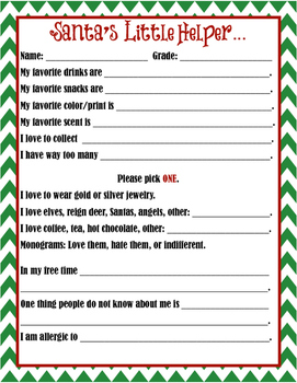 Detailed Secret Santa Questionnaire By Mrs Word S Works Tpt