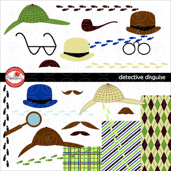 Preview of Detective Disguise Clipart and Paper Set by Poppydreamz