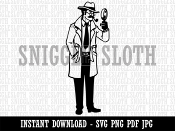 Preview of Detective Private Eye Inspector with Hourglass and Trench Coat B&W Clipart