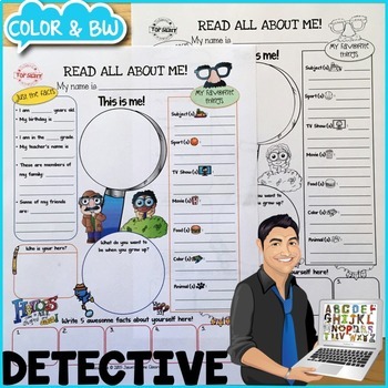 Preview of Detective Theme All About Me Worksheet {Dollar Deals Paper/Poster/Printable}