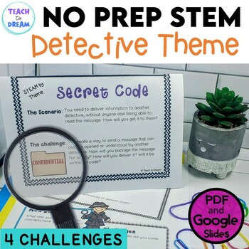 Preview of Detective Theme STEM Task Cards | 4 STEAM Challenges | No PREP