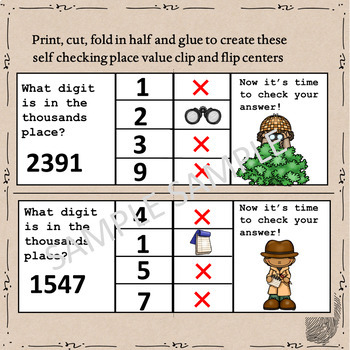 Place Value Flip and Clip Task Cards / Detective / Mystery | TpT