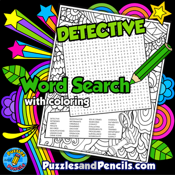 Preview of Detective Word Search Puzzle Activity Page with Coloring | Careers