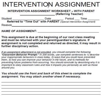 detention writing assignment