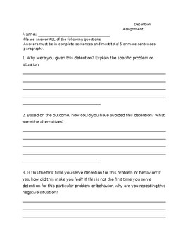 Preview of Detention Worksheet