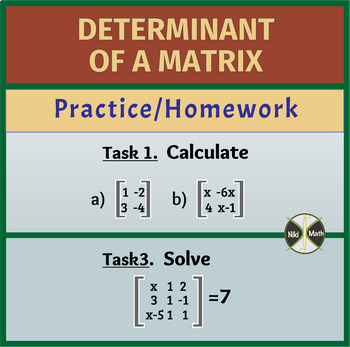 Preview of Determinant of a Matrix - Practice/Homework