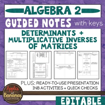 Preview of Determinants + Multiplicative Inverses of Matrices:  Notes, Presentation, + INB